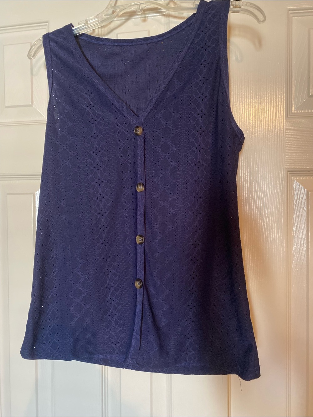 Sleeveless Navy Eyelet Button-Front Women's Top